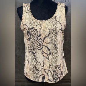 Erin London snakeskin Pattern tank top with floral and metallic. Size large